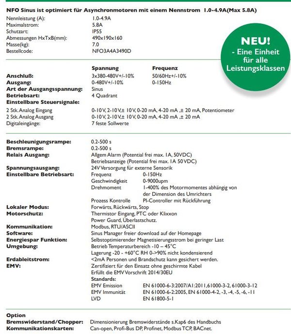 NFO Sinus  Frequenzumrichter Optimal 1-4,9A